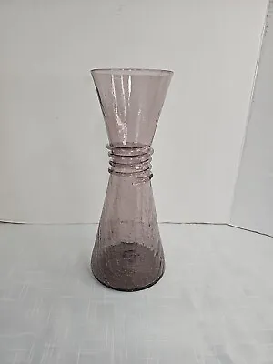Buy MCM Unmarked Crackle Glass Vase Rigoree Coils Amethyst Tall 11.5  Vintage • 56.96£