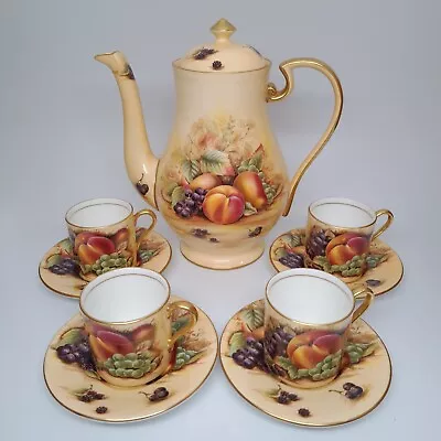 Buy Aynsley Bone China Orchard Gold Fruit Coffee Pot & 4 Demitasse Cup Saucer Sets • 473.61£