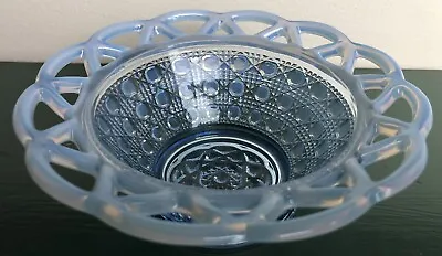 Buy 1930s Imperial Blue Opalescent Depression Glass Round Lace Edge Basketweave Bowl • 11.51£