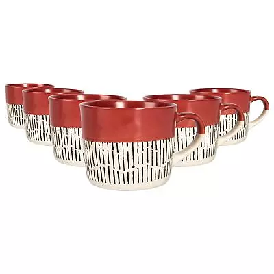 Buy 6x Red 450ml Dipped Dash Stoneware Coffee Mugs Large Rustic Ceramic Tea Cups Set • 19£