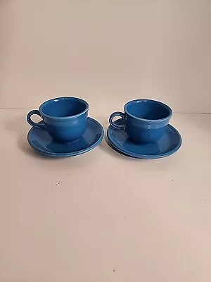 Buy Set Of Two Fiesta Ware Blue Cups And Saucers • 11.38£