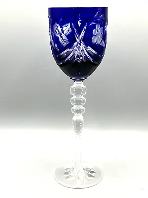 Buy Justin Tharaud Crystal Hock Wine Glass Cobalt Blue Cut To Clear Glass • 72.04£