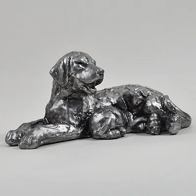 Buy Dog And Puppy Antique Silver Handcrafted Style Aged Pet Ornament Statue 41030 • 7.95£
