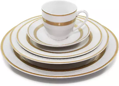 Buy Royalty Porcelain  Queen  5-Piece White And Gold Dinnerware Set, 24K Gold-Plate • 55.75£