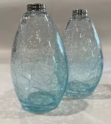 Buy Cracked Glass Blue Vases Matched Set Of 2 • 26.56£