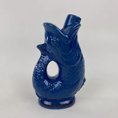 Buy Plymouth Gin Gurgle Cod Fish Pitcher Vase Blue Dartmouth England 4  Tall • 49.25£