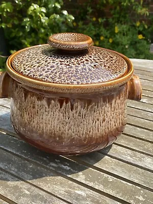Buy VINTAGE 1960s HONITON Brown Honeycomb Glazed Pottery Casserole Dish Pot With Lid • 25£