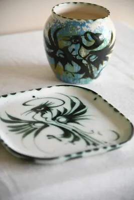 Buy Vintage Celtic Pottery Phoenix Vase & Tray Cornish Studio Pottery Newlyn • 75£