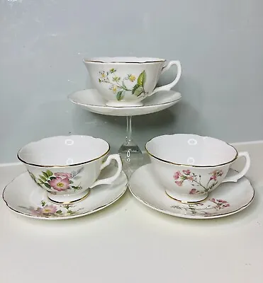Buy 3 Multi Designed Vintage Royal Grafton Bone China Made In England Cup & Saucers • 8£
