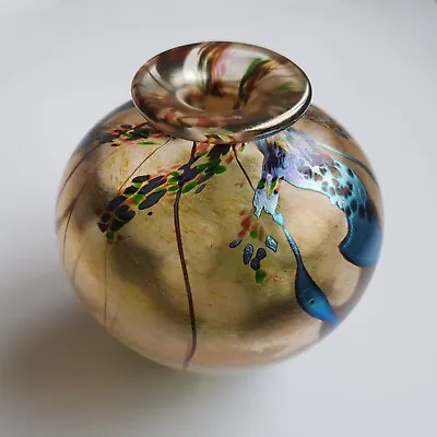 Buy Norman Stuart Clarke Iridescent British Art Glass Flower Bud Vase Signed 1996 • 120£