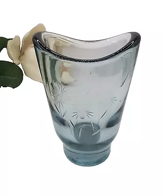 Buy Vintage Swedish Strombergshyttan Glass Vase Etched Flowers Glass Decor • 23£