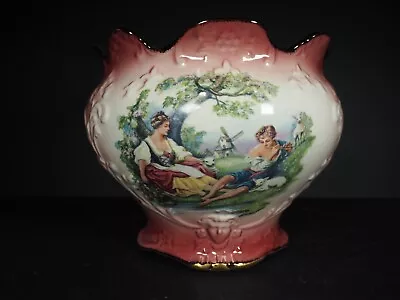 Buy KLM Staffordshire Pottery Pink Planter Pot Fragonard Style Scenes Large • 19.99£