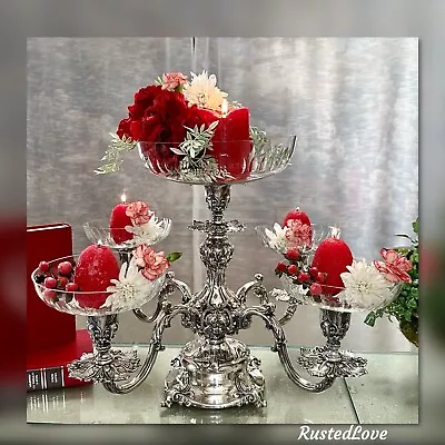 Buy Reed & Barton Epergne #166 Silver Plated Candle Holder Original 5 Glass Liners • 1,653.74£