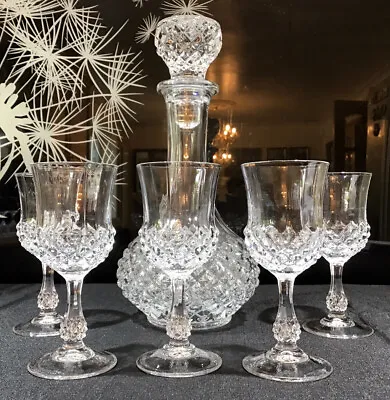 Buy Vintage Cristal D’Arques Sherry Decanter And 5 Sherry Glasses Set. • 55£