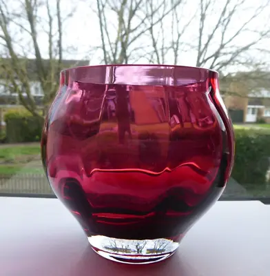 Buy Vintage Dartington Cranberry Glass Rose Bowl Marked • 16£