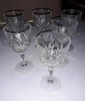 Buy 6  Vintage Cut Glass Wine Glasses 14cm High 7cm Diameter  • 8.99£