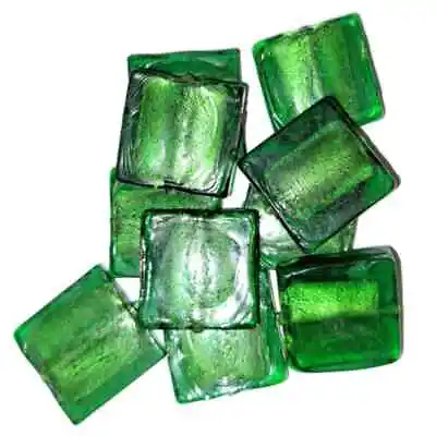 Buy 10 Silver Foil Lined Glass Square Beads ~ DARK RICH EMERALD GREEN • 3.75£