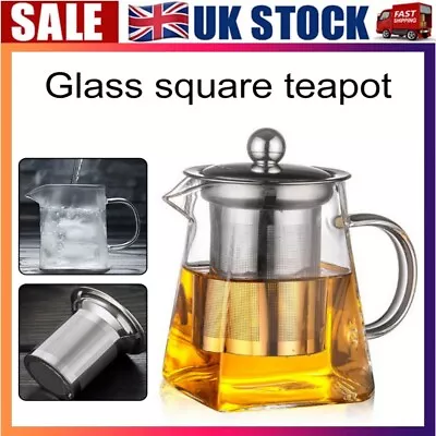 Buy UK Heat Resistant Clear Glass Teapot Jug With Infuser Coffee Tea Leaf Herbal Pot • 12.52£
