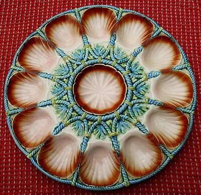 Buy Rare Pink & Coral & Green Antique French Sarreguemines Majolica Oyster Platter • 601.05£