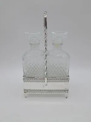 Buy Set Of Vintage Italian Glass Liquor Decanter Bottles With Stand • 27.99£