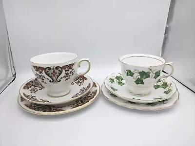 Buy Pair Colclough Trio Cup Saucer Side Plate Vintage Bone China Ivy/Royale Pattern • 10.95£