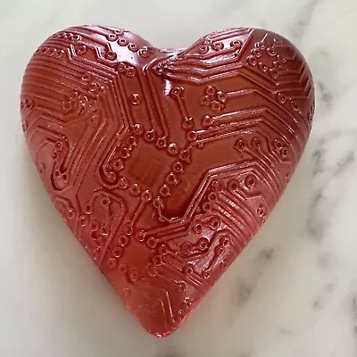 Buy Robin Lehman Glass Textured Heart Paperweight  Red Glass HTF Signed Dated • 43.16£