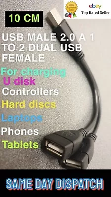 Buy USB Male 2.0 1 To 2 Duo USB Female/male Y Splitter 10cm Cable For Laptop Phone • 3.75£