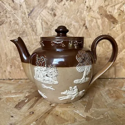 Buy Antique Royal Doulton Lambeth Harvest Salt Glazed Stoneware Teapot Hunting Scene • 18.99£