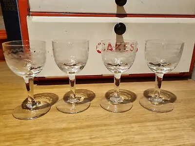 Buy Set Of 4 Etched Stemmed Sherry Glasses Shot Glass Vintage Christmas 40s 50s Bar • 10.50£