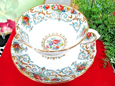 Buy Tuscan Tea Cup And Saucer Orleans Floral Red Rose Pattern Fancy Teacup England • 30.65£