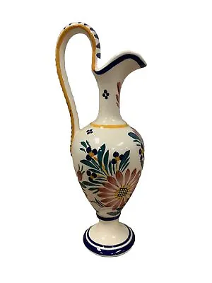 Buy HENRIOT QUIMPER Pitcher Or Vase Floral Olive Blue Orange F59 • 55.84£