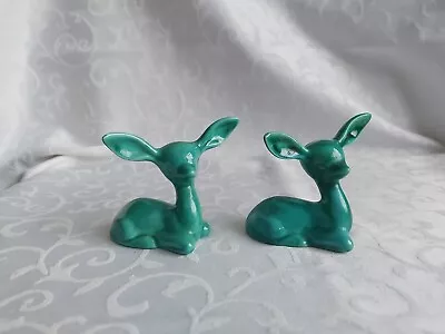Buy 2 X Vintage Anglia Pottery Ceramic Bambi, Green Glazed • 10£