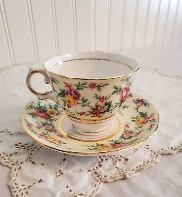 Buy Colclough Tea Cup & Saucer Chintz Pink Yellow Cabbage Rose Floral On Pale Yellow • 17.05£