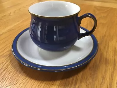 Buy Denby Imperial Blue Set Of 2 Tea Cups And Saucers,  Brown Rim Blue White. • 12£