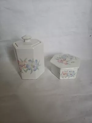 Buy 2 Pieces Of Royal Winton Ceramic Ware Pastel Floral Lidded Jar & Trinket Dish • 15£