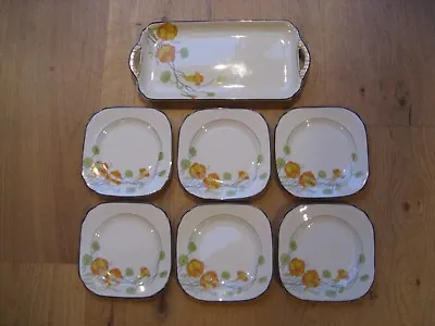 Buy Burleigh Ware 'Golden Gleam' Sandwich Tray And Six Plates • 29.99£