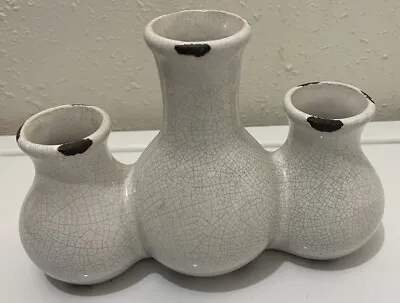 Buy Distress White Triple Vase Hooked Together Ceramic Farm House Cottage Core 8.5” • 13.27£