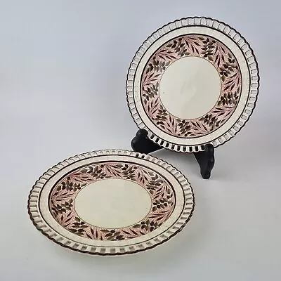 Buy Antique Pair 19thC Creamware Plates Decorated With Foliage Decoration 18.7cm • 149£