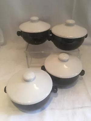 Buy Bourne Denby Stoneware 1950s Eclipse - 4x Black White Lidded Bowls Pots Rare • 36.50£