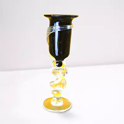 Buy Vintage Black Clear Glass Twisted Spiral Swirl Candlestick Holder , 14.5cm Tall • 10.90£