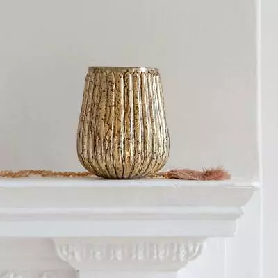 Buy Fluted Antique Gold Votive Candle Holder, Ribbed Glass Pot Tea Light Holder Med • 12£