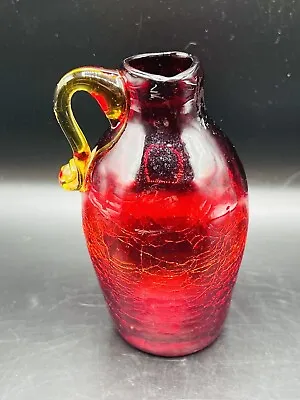 Buy VTG Blenko Small Hand Blown Red Crackle Glass Vase/handle Glows Under BlackLight • 22.73£