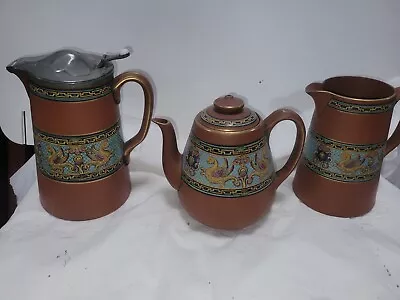 Buy Terracotta Prattware Teapot  Pewter Lidded Jug +jug • 195£