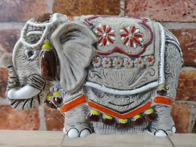 Buy Small Glazed Pottery Colourful Elephant Ornament • 12.95£