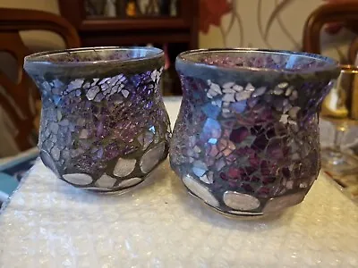 Buy Pair Purple Glass Mosiac Tealight Holders • 4.50£