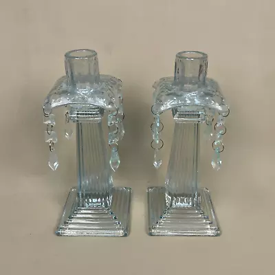 Buy Antique Matching Pair Of Glass Candlestick Candle Stick Column Tear Drop Detail • 65£