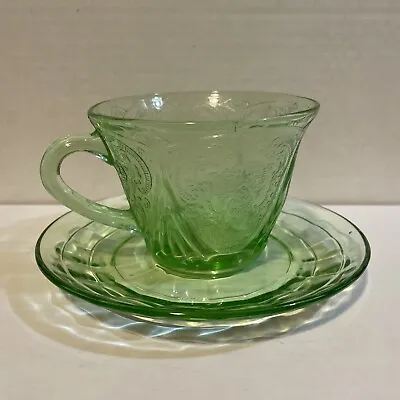 Buy Hazel Atlas Glass ROYAL LACE Green Cup And Saucer Set • 28.46£