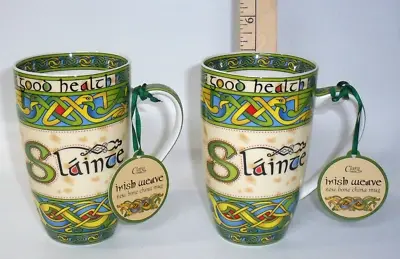 Buy CLARA Irish Weave  Slainte Good Health  Bone China 5  Mugs Cups Set Of 2 New! • 29.53£
