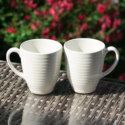 Buy Set Of 2 Modern Cream Embossed Mugs 330ml Fine Stoneware Tea Coffee Cups 11oz • 13£