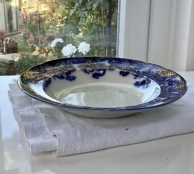 Buy Antique Victorian Stoke Pottery Ghent Flow Blue & Gilt Detail Dish Blue & White • 7.99£